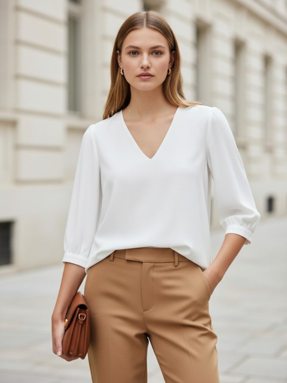 Pomander Place White Hollis Top L NWT V Neck Puff Sleeve Tuckernuck